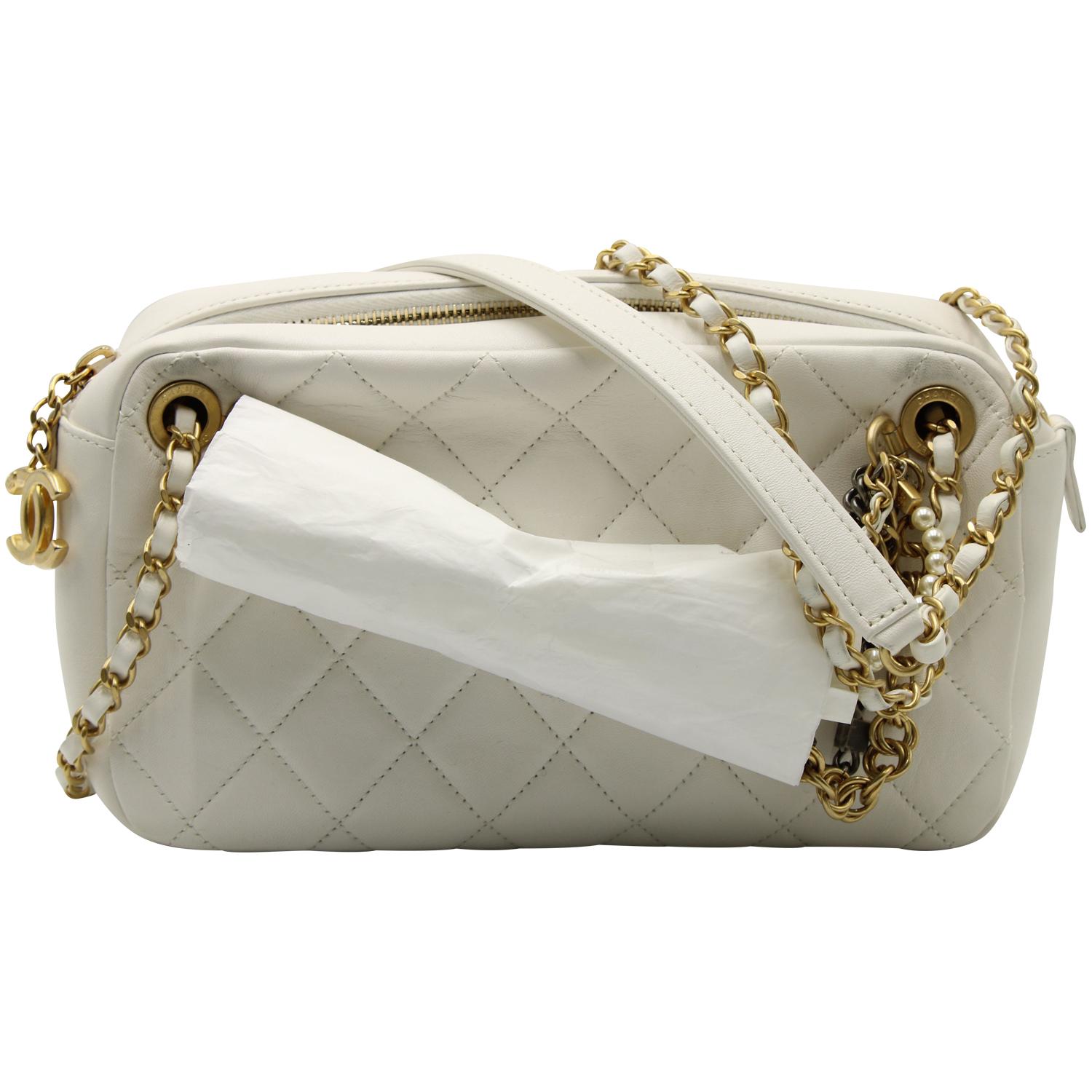Chanel White leather quilted multi-chain mini bag - Luxury designerwear for  less!